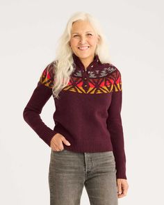 A cozy sweater knit from fine Australian merino wool for a soft, luxurious feel. Features half button front closure at the neck and ribbed trim. This versatile pullover looks great layered or worn solo. 100% merino wool. Hand wash. Imported. | WOMEN'S FAIR ISLE MERINO SWEATER Pendleton Woolen Mills, Winter Closet, Merino Sweater, Cool Weather, Cozy Sweater, Sweater Knit, Cozy Sweaters, Fair Isle, Sweater Outfits