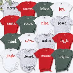 Christmas Shirt, Family Christmas Shirt, Matching Christmas, Holiday Shirt, Funny Christmas Party, Christmas Group Shirt, Christmas Gift Shirt Matching Christmas Shirts, Custom Christmas Outfits, Funny Noel Shirts, Personalized Xmas Party T Shirts, Funny Saying Christmas Graphic Tees Welcome to our store! -We specialize in funny, customizable apparel shirts in different colors and styles printed on ultra-soft, super comfortable, and breathable material. -Solid colors %100 Cotton. Heather Colors Group Christmas Shirts Funny, Red Short Sleeve Top For Holidays, Red Short Sleeve Holiday Top, Red Holiday Tops For Festive Occasion, Red Festive Holiday Top, Red Short Sleeve Shirt For Winter, Long Sleeve Christmas Holiday Shirt, Long Sleeve Shirt For Christmas Gift, Winter Short Sleeve Tops With Letter Print