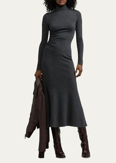 Ralph Lauren Collection Mélange Wool Jersey Turtleneck Day Dress - Bergdorf Goodman Jersey Turtleneck, Turtleneck Dress, Dress Slim, Beautiful Dresses Short, Ralph Lauren Collection, Turtle Neck Dress, Wool Dress, Day Dress, Gray Dress