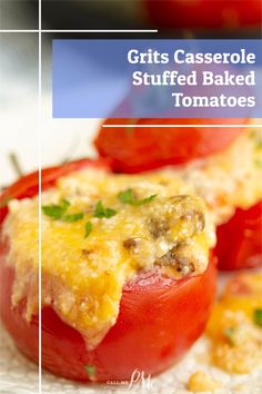 some stuffed tomatoes with cheese on top