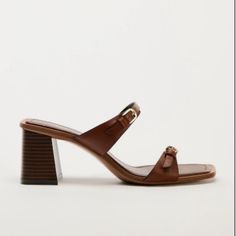 Block Heel Leather Sandals. Front Straps With Buckle Details. Squared Toe. Heel Height: 3.9 Inches (10 Cm) Color: Brown | 2342/310 New With Tags Brown Block Heels, Size 11 Heels, Sheep Leather, Zara Shoes, Brown Sandals, Zara Women, Leather Sandals, Shoes Women Heels, Block Heels