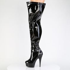 6" High Heel, 1 3/4" Platform Wide Calf Stretch Thigh High Boots. Full Length Inner Side Zipper Closure. Black Faux Patent Leather. Styles: Party Festival Goth Gothic Punk Drag Formal Iled-3000wcf Wide Calf Thigh High Boots, Boots With, Stretch Thigh High Boots, Calf Stretches, Alternative Shoes, Single Sole Heels, Festival Shoes, 6 Inch Heels, Punk Boots