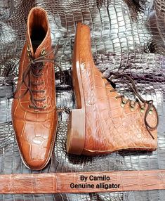 High cut dress boots, Oxford style (closed shoe laced), made with 100% genuine exotic American alligator. Handcrafted By Camilo a Shoemaker in Miami USA with more than 33 years experience in the art, I'll make sure that you are satisfied with the product. Contact me please if other color or combination is need it. Custom-Made available. It's better for me to make a good fitting if you send me a message with your foot print (see photo) One FREE alligator slim wallet with your order Piece of leather to check authentication can be send to you with your purchase High Cut Dress, American Alligator, Alligator Skin, Oxford Style, Foot Print, Cut Dress, Dress Boots, Mens Shoes Boots, Slim Wallet