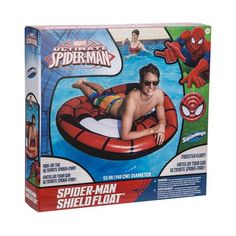 an inflatable spider man floating on the water