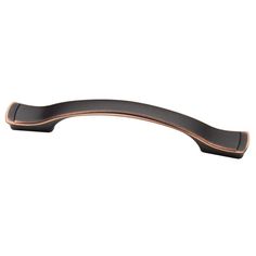 a black and copper cabinet handle on a white background with clipping to the left