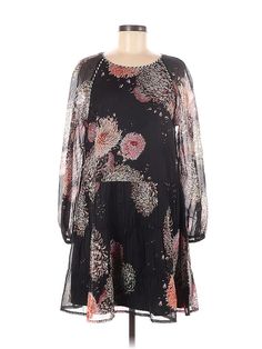 Vineet Bahl Casual Dress Size: Medium Black Dresses - used. 100% POLYESTER, Popover, Crew Neck, Print, Short, Long Sleeve | Vineet Bahl Casual Dress - Popover: Black Print Dresses - Used - Size Medium Black Paisley Print Dress For Fall, Black Long Sleeve Dress With Paisley Print, Black Long Sleeve Dresses With Paisley Print, Black Paisley Print Dress For Spring, Black Print Dress, Black Dresses Casual, Casual Dresses For Women, Casual Dress, Casual Dresses