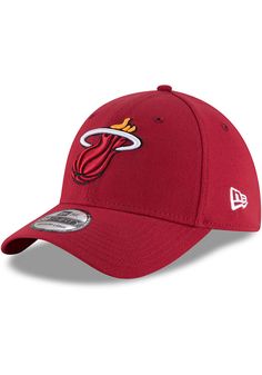 Pull on this Miami Heat Team Classic 39THIRTY Red Flex Hat just in time for the game! This Miami Heat Flex Hat features a front embroidered team logo on a structured polyester cap with pre-curved visor and flexible 39THIRTY sizing. Front raised embroidered team logo, Secondary team logo embroidered on back, 100% woven polyester, Flexible-fit 39THIRTY sizing, New Era flag embroidered on the left side, Pre-curved bill, Structured crown, Polyester, Washable, Imported Red Fitted Hat For Sports Events, Red Baseball Cap With Embroidered Logo For Sports, Red Collegiate Baseball Cap For Sports Events, Red Sports Hat With Embroidered Logo, Red Hats With Embroidered Logo For Fan Gear, Red Baseball Cap With Embroidered Logo For Baseball Season, Red Baseball Cap With Embroidered Logo, Red Sports Fitted Hat With Curved Visor, Red Fitted Hat For Sports With Curved Visor