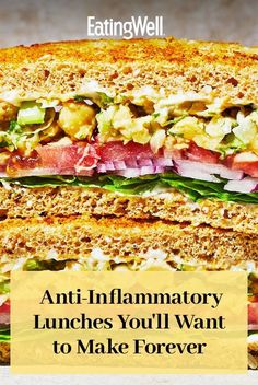 an image of a sandwich with the words anti - inflamatory lunches you'll want to make forever