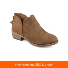 in stock Journee Collection, Side Split, Stacked Heel, Ankle Booties, Faux Suede, Womens Boots, Gray Color, Shoes Heels, Split