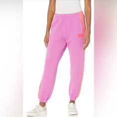 Ugg - Fleece Lined Color Block Sweatpants Elastic Waistband & Hem No Drawstring 2 Side Pockets 30” Waist - 12” Rise - 28.5” Inseam Activewear With Elastic Side Panels For Spring, Pink Cotton Winter Activewear, Sporty Pink Sweatpants With Ribbed Waistband, Trendy Pink Sweats For Leisure, Winter Pink Cotton Activewear, Trendy Pink Leisure Sweats, Sporty Pink Sweats For Spring, Pink Athleisure Activewear For Leisure, Sweats With Pockets For Sports