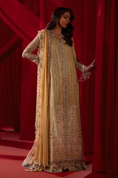 Brand: Sana SafinazProduct Code: N241-008-3CJCollection: Nura by Sana Safinaz Unstitched Festive Formal CollectionFabric: Georgette DESIGN DETAILS: Shirt Front (Embellished) Mustard Beige Georgette 1.5 Meters Shirt Back Embroidered Mustard Beige Georgette 1.5 Meters Front A\B Daman Cutwork Organza 2 Pieces Hand Embellished Lace Organza 5 Meters Sleeves Embroidered Mustard Beige Georgette 1 Meter Sleeves Cutwork Border Organza 1 Pair Sleeves Lace (Embellished) Organza 1 Meter Back Daman Border Organza 1 Piece Lining Silk 2.5 Meters Dupatta Chiffon Mustard Beige 3 Meters Dupatta 4 side Border Organza 8 Meters Printed Puff Lehnga Net 6 Meters Lehnga Embroidered Lace 5 Meters Lehnga Lining Silk Mustard Beige 5 Meters DISCLAIMER:* Lining, Laces, and Tassels are not included in unstitched varian Side Border, Organza Suits, Pakistani Designer Clothes, Sana Safinaz, Silk Trousers, Pakistani Designers, Luxury Bridal, Suit Fabric, Pakistani Outfits