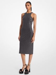 This sleek midi dress offers a lesson in cool contrast. The stretchy scuba fabric and contoured straps offer a sporty sensibility, while silver-tone, polka-dot studs give it texture and shine. It’s the perfect party piece. Scuba Fabric, Black Tank Dress, Cozy Fall, Getting Cozy, Perfect Party, Tank Dress, Racerback Tank, Outerwear Jackets, Polka Dot