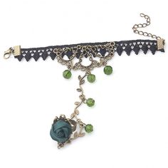 Retro Chain Bracelet Gothic Women Lace Flower Hand Slave Harness Bracelet Chain Ring Jewelry Charm Adjustable Clavicle Chain Jewelry With Flower Shape, Adjustable Flower Clavicle Chain Jewelry, Metal Flower Bracelets For Parties, Green Metal Flower Jewelry, Green Metal Flower-shaped Jewelry, Bracelet Gothic, Gothic Women, Bracelet Chain, Lace Flower