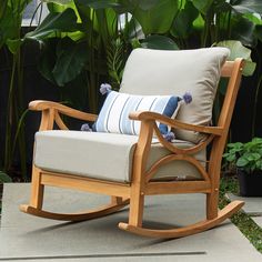 Abbington Teak Wood Outdoor Rocking Chair with Beige Cushion - Cambridge Casual Crafting Furniture, Rocking Bench, Teak Rocking Chair, Outdoor Rocking Chair, Folding Seat, Wood Rocking Chair, Natural Teak Wood, Patio Rocking Chairs, Outdoor Living Patio