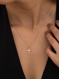 "★14K Solid Gold Tiny Cross Necklace, 925 Sterling Silver Tiny Cross Necklace, Cubic Zirconia Stone Necklace, Dainty Necklace, Religious Necklace★ ✔ FEATURES: -Gold KT: 14K Solid Gold and 925 Silver -Colors: 925 White Gold, 925 Rose Gold, 925 Yellow Gold, 14K White Gold, 14K Rose Gold, 14K Yellow Gold -Chain Lengths: 14\", 16\", 18\", 20\", 22\" -Chain Widths: 0.7mm -Chain Style: Box ✔ SHIPPING: -Ready to Ship in 1-3 Business Days -FREE shipping on all orders -Packed in a labeled gift box -The perfect birthday or holiday (Christmas, Hanukah, valentines day...etc.) gift! -We ship globally ✔ MY SHOP: Check out my shop https://www.etsy.com/shop/ErsJewelryDesign Or, Go Directly to My Sections: - Rings - https://etsy.me/3BsB1ei - Necklaces - https://etsy.me/3nDGV7C ✔ CARE INSTRUCTIONS: Providin Cubic Zirconia Cross Pendant Clavicle Chain, Cubic Zirconia Cross Jewelry With Clavicle Chain, Cubic Zirconia Cross Clavicle Chain Jewelry, Fine Jewelry Cross Pendant Gift, Dainty Cross Jewelry In Cubic Zirconia, Dainty Cross-shaped Cubic Zirconia Jewelry, Dainty Cubic Zirconia Cross Jewelry, Tarnish Resistant Cross Pendant Jewelry, Gift Diamond Necklace With Cross Pendant