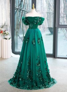 Beautiful Green Off Shoulder Party Dress with Flowers, Green Sweet 16 – BeautyDressy Green Sweet 16 Dress, Green Sweet 16, Formal Dress Green, Off Shoulder Party Dress, Sweet 16 Dress, Beaded Party Dress, Floral Dress Formal, Dress With Flowers, 16 Dress