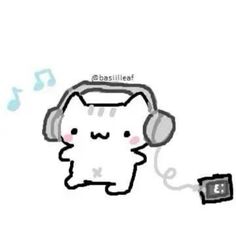 a cartoon cat with headphones on listening to music