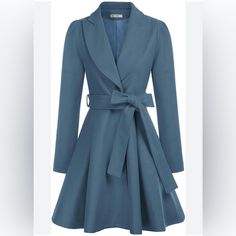 This Blue Coat Is Very Classy And Feminine. Also Has 2 Side Pockets. Brand New With Tags. Msrp $120 Blue Outerwear For Fall, Blue Solid Color Outerwear For Fall, Blue Solid Color Fall Outerwear, Chic Blue Outerwear, Elegant Blue Belted Outerwear, Fitted Outerwear With Lapel Collar In Solid Color, Fitted Solid Color Outerwear With Lapel Collar, Blue Belted Long Sleeve Outerwear, Elegant Blue Solid Color Outerwear