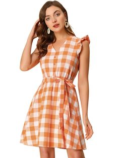 Shop Allegra K for casual plaids ruffled sleeve a-line gingham check dress you are looking for, get more women's dresses for yourelf. Order now! Free Returns! Vintage Plaid Mini Dress For Summer, Summer Gingham Plaid Dress With V-neck, Summer Gingham Mini Dress With Short Sleeves, Knee-length Plaid Dress For Summer Day Out, Summer Knee-length Plaid Dress For Day Out, Vintage Plaid Dress For Spring, Retro Plaid Summer Dress, Vintage Gingham Plaid Dress For Summer, Vintage Knee-length Plaid Dress For Spring