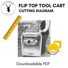 an instruction manual for the flip top tool cart cutting diagram, with a ruler next to it