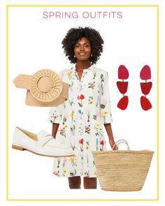 Spring Dress Outfit Ideas with white floral dress / Spring Outfits / Spring Dress Outfits / Midi Dress / Spring Dress / Preppy Style / Preppy Outfit / Coastal Style / Spring Break Style / Summer Outfit Inspiration / Spring Outfit Inspiration Floral Dress Spring, Pastel Dress