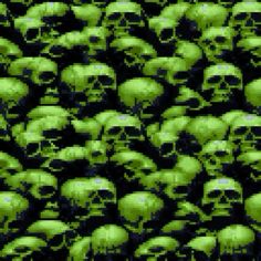 a large group of green skulls are shown