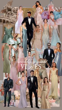 a collage of people dressed in formal wear and tuxedos, with the caption women's evening gowns