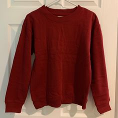 Uo Plain Red Sweatshirt. Comfortable And A Great Basic. New Without Tags Sweatshirt Around Waist, Casual Red Sweater With Ribbed Cuffs, Red Winter Tops With Ribbed Cuffs, Casual Burgundy Cotton Sweater, Casual Heather Maroon Long Sleeve Top, Casual Long Sleeve Heather Maroon Top, Red Plain Long Sleeve Tops, Red Long Sleeve Plain Top, Urban Outfitters Cotton Sweatshirt For Fall