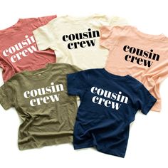 Unisex cousin shirts for the whole crew! Diy Cousin Shirts, Cousins Vacation Shirts, Cousin Outfits Matching, Cousins Crew Shirts, Cousin Crew Tshirts, Casual Unisex T-shirt For Family, Cousin T Shirt Ideas, Casual Family T-shirt Unisex, Casual Unisex T-shirt For Family Events