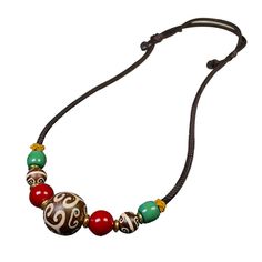 Tibetan pattern beads lanyard clavicle chain with Aka red Xueba glass accessories necklace Multicolor Beaded Clavicle Necklace As Gift, Bohemian Round Glass Necklaces, Multicolor Clavicle Chain Necklace With Round Beads, Bohemian Multicolor Clavicle Chain Necklace, Necklaces With Adjustable Chain Fashion Accessory, Adjustable Long Necklace Fashion Jewelry, Beaded Long Necklace Fashion Accessory, Red Long Necklace With Adjustable Chain, Bohemian Adjustable Clavicle Chain Necklace