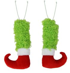 Green Furry Legs, Set of 2 - XP1023 - The Wreath Shop Elf Legs, Elf Shoes, Wreath Making Supplies, Green Monsters, Seasonal Wreaths, Christmas Plush, Colors Green, Green Christmas, Wreath Decor