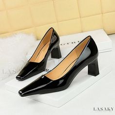 Lasaky - Elegant Block Heel Sandals Comfortable High Heels, Colorful Slippers, Rough Heels, Elegant Heels, High Heel Slippers, Square Head, Point Shoes, Block Heel Sandals, Heel Slippers