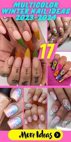 Winter Multicolor Nails, Carnival Nails, Latest Nails, Nails For Winter, Plaid Nail Art, Multicolored Nails, Snowflake Nail Art