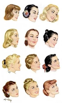 Vintage Hairstyle Poster............ 1950s Hairstyle, Cabelo Pin Up, 1930s Hair, Vintage Hairstyle, 1950s Hairstyles, 50s Hairstyles, Long Hairstyle, Trendy Hairstyle, Pin Curls