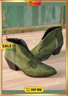 Bohemian Mid-heeled Pointed Booties Western Heels With Stacked Heel And Pointed Toe, Western High Heels For Fall, Green Ankle Booties For Fall, Green Low Heel Heels For Fall, Western Style Medium Width Heels For Fall, Green Ankle-high Booties For Fall, Elegant Boots, Shop Boots, Elegant Themes