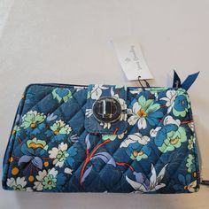 Vera Bradley Rfid Turnlock Zip Around Wallet Floral Bursts Brand New With Tags Blue Wallet With Zipper Closure For Daily Use, Everyday Blue Wallet With Zipper Closure, Blue Wallets With Zipper Closure For Daily Use, Blue Bags With Rfid Blocking For Daily Use, Blue Rectangular Wallet For Everyday Use, Rectangular Blue Wallet For Everyday Use, Blue Travel Wallets With Rfid Blocking, Blue Rfid Blocking Wallet For Travel, Blue Rectangular Wallet With Cell Phone Pocket