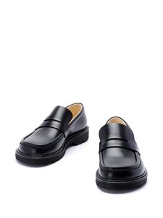 LOEWE Blaze Loafers  - Farfetch Classic Black Slip-ons With Stitched Sole, Black Platform Loafers With Stitched Sole For Formal Occasions, Classic Black Slip-ons For Work, Classic Platform Loafers With Stitched Sole For Business, Classic Black Slip-on Loafers, Classic Black Loafers With Leather Footbed, Classic Business Platform Loafers With Round Toe, Classic Round Toe Platform Loafers For Business, Black Goodyear Welted Slip-ons For Work