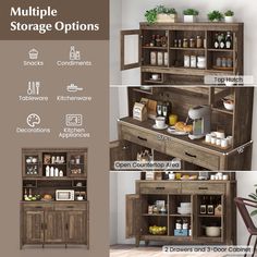 multiple storage options for kitchen cabinets in various styles and sizes, including open cupboards