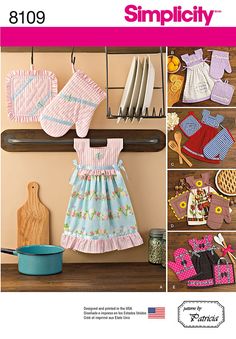 PRICES MAY VARY. Includes sewing templates and easy to follow instructions to create matching towel dresses, potholders, and oven mitts in (5) unique styles. This sewing pattern includes templates to create kitchen décor sets, perfect as housewarming gifts! Create your own set of potholders, oven mitts, and stylish kitchen towel dresses with this easy home décor sewing template! Choose your own colors and patterns to match your accessories to your own kitchen décor! Recommended fabrics include n Dress Holder, Simplicity Patterns Dresses, Towel Dress, Sewing Templates, Simplicity Dress, Towel Crafts, Towel Pattern, Hanging Towels, Simplicity Sewing