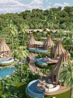 an artist's rendering of a resort in the middle of palm trees