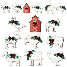 PRICES MAY VARY. Farm Animal Ornaments: the package contains 36 pieces of Christmas wooden farm animal shaped ornaments, which are decorated with lovely buffalo lattice bows. It is beautiful and exquisite, and the quantity is enough to meet your decoration needs Quality Material: these rustic Xmas tree decorations are made of wood, thick and solid, not easy to break, exquisite workmanship, and the green leaves are made of plastic; You can use ropes to pass through the holes for easy hanging and Rustic Canin Themed Christmas Tree, Farm Themed Christmas Tree, Farm Christmas Decorations, Farm Christmas Decor, Barnyard Christmas, Farm Christmas Tree, Decor For Christmas Tree, Christmas Farm Animals, Farmhouse Holiday Decor