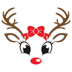 reindeer face with red nose and bow on it's head, in white background