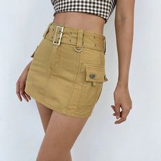 Khaki Mini Skirt With Belt