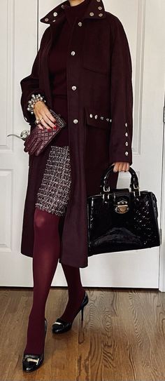 New Burgundy Wool Blend Embellished Coat With Skirt And Gloves Size L | eBay Coat With Skirt, Burgundy Tights, Embellished Coat, Tweed Set, Burgundy Skirt, Seasonal Color Analysis, Autumn 2024, Tweed Skirt, Graphic Tops