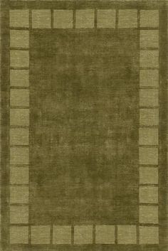 an area rug with squares and rectangles on the bottom, in olive green