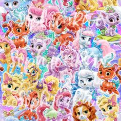 many little ponys are grouped together in the same pattern, with different colors and sizes