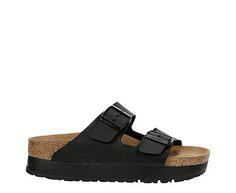 Papillio by Birkenstock Arizona Flex Platform Women s Sandal The classic Arizona Sandal gets an elevated update in the Papillio By BIRKENSTOCK Arizon Flex Platform womens Sandal. Featuring a Birko-Flor vegan leather upper with a comfy microfiber footbed lining, this Sandal still offers the pronounced arch support, roomy toe box, and deep heel cup you ve come to love. Two soft buckled straps provide an adjustable fit on that 30mm platform sole. Synthetic upper Slip-On Microfiber Classic Black Footbed Sandals With Round Toe, Classic Black Footbed Sandals For Beach, Black Birkenstock, Rack Room Shoes, Rack Room, Birkenstock Arizona, Arch Support, Birkenstock, Vegan Leather