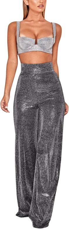 Glitter Metallic Black Sparkly Wide Leg Pants Glitter Stretch Fabric: 90% Polyester+10% Spandex. Very stretchy and comfortable that feels as good as it looks. Elastic Closure Hand Wash Only Glamorous Party Leggings With Stretch, Glamorous Stretch Leggings For Party, Party Sequin Stretch Leggings, High Waist Stretch Shiny Pants, Stretch Shiny High Waist Pants, Silver Glitter Bottoms For Night Out, Stretch Party Leggings, Metallic Stretch Sequin Bottoms, Metallic Stretch Bottoms With Sequins