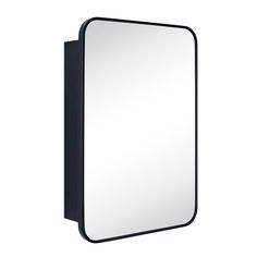 a mirror that is on the wall with a black frame and an empty white background