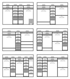 the layout sheet for a website with multiple sections and numbers on each page, all in different